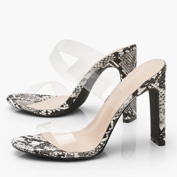 BOOHOO Snake Flat Heel Clear Strap Heels size USA 10 or EU 41 - Picture 3 of 10